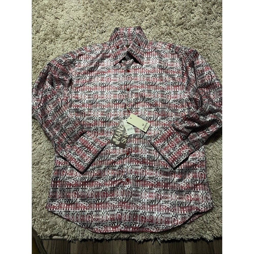 Manzini Shirt Mens M Paisley Silky Dressy Loud Button Up Western NWT MSRP 199$